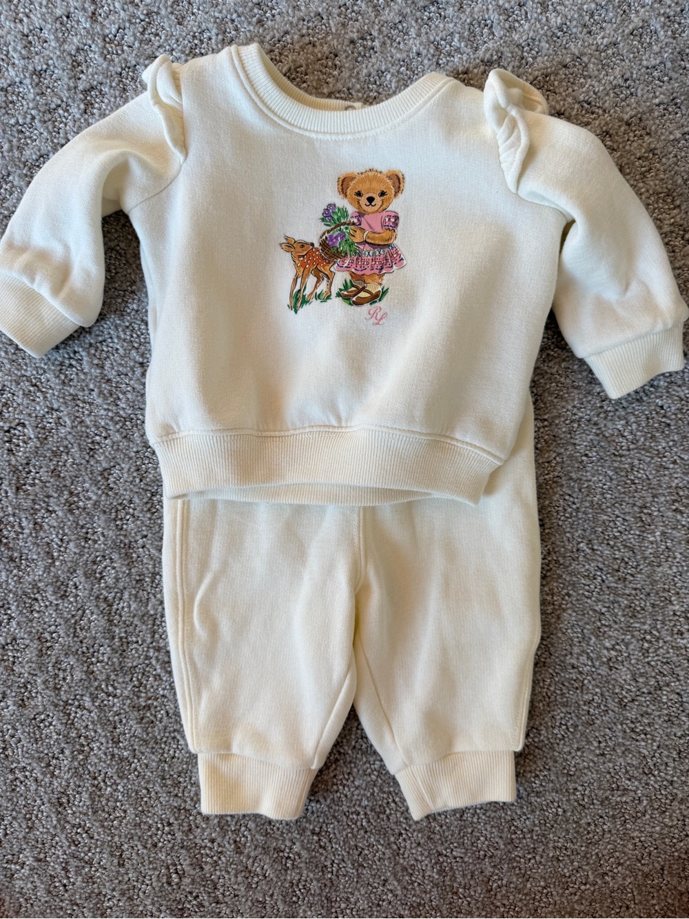 Ralph Lauren Cream Baby Sweatshirt with Embroidered Bear